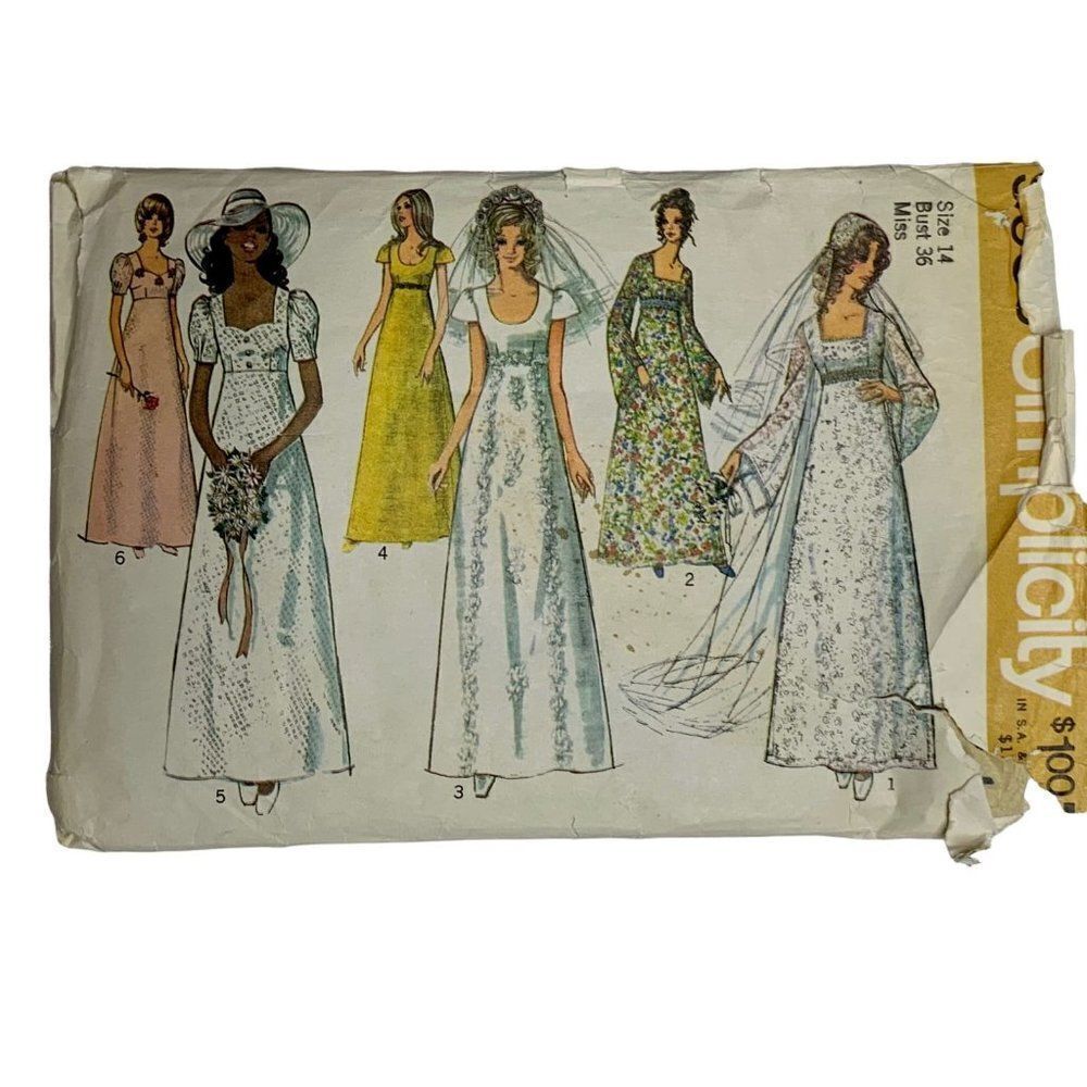 Vintage 70s Simplicity 9936 Pattern Misses 8-16 Wedding Bridesmaids Dress Cut